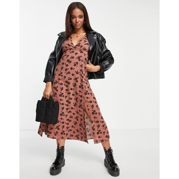ASOS New Brown and Black Floral Print Dress 4 - Picture 1 of 11